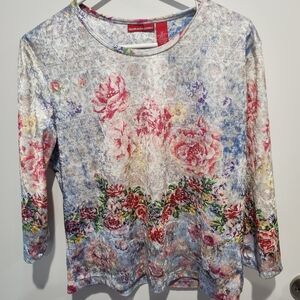 XL Gloria Vanderbilt Floral Print Blouse with Pink and Blue Accents